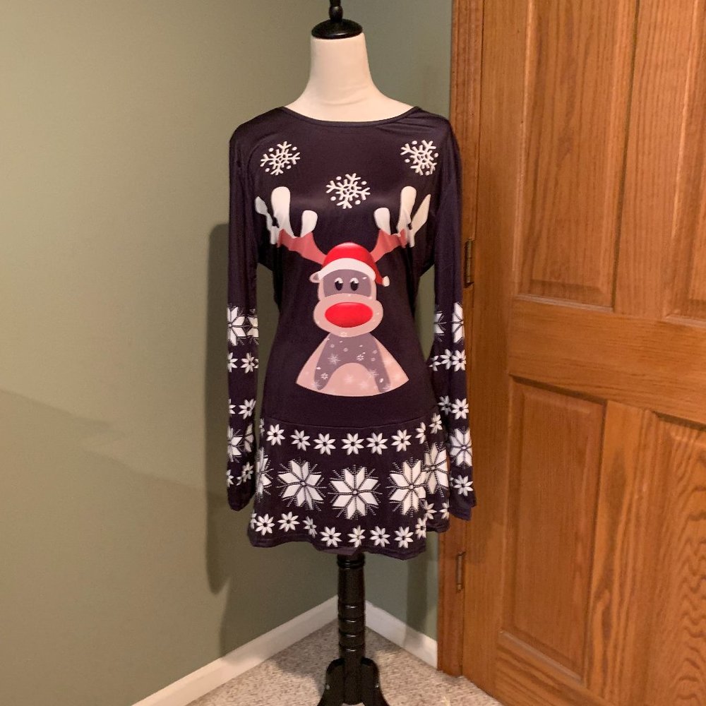 LIGHT WEIGHT LONG SLEEVE CHRISTMAS DRESS SIZE XL #347 - Picture 1 of 5